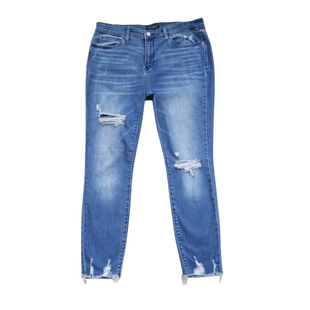 Judy Blue Women's Distressed Frayed Hem High Rise‎ Skinny Fit Jeans Size 15/32